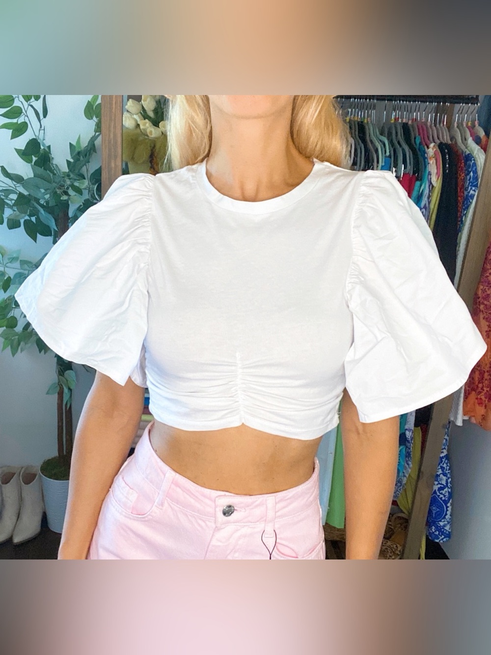 ZARA White Ruched Butterfly Sleeve Crop Top! 🤍